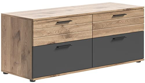 Newroom TV Lowboard Eiche Basalt Grau TV Schrank Industrial Modern - 130x53x47 cm (BxHxT) - Fernsehtisch TV Board Rack - [Stanley.Nine] Wohnzimmer Wohnstube Büro