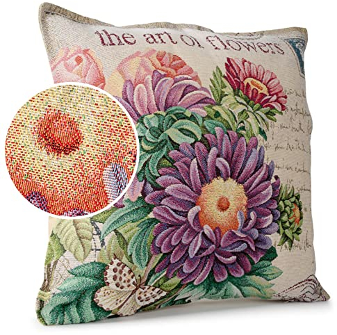 ANRO Kissenbezug Dekokissen Kissen Sofakissen Kissenbezüge Kissenhülle Gobelin Motiv Blumen 45x45cm mit Füllung