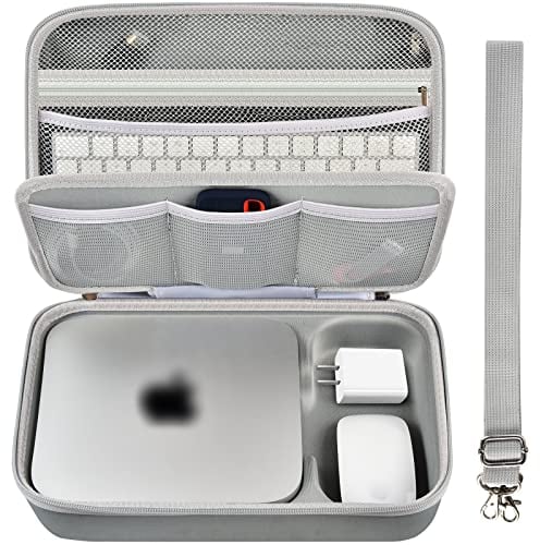 Case Compatible with Apple 2023 Mac Mini M2/ Mac Mini M1 & Mac Mini Previous Model Desktop Computer, Hard Electronics Organizer Fits for Keyboard, Magic Mouse & Charger(Box Only)-Grey