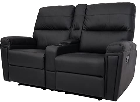 Mendler 2er Kinosessel HWC-K17, Relaxsessel Fernsehsessel Sofa, Nosagfederung Getränkehalter Fach - Kunstleder schwarz