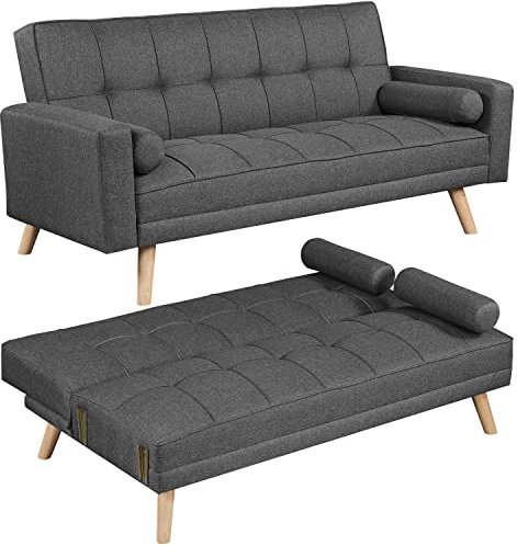 Yaheetech 3 Seater Fabric Sofa Bed Click Clack Modern Sleeper Sofa Settee with Cushions for Living Room/Guest Room, Dark Grey