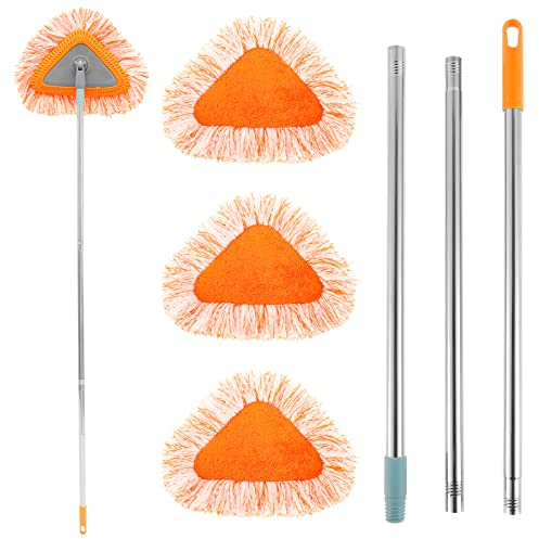 Triangle Wall Cleaning Mop Adjustable Extendable 1.5M Handle 180° Rotatable Ceiling Cleaning Wiper Microfiber Dry and Wet Wall Dust Cleaner with 3 Mop Head for Home Floor Glass Window(Triangle)