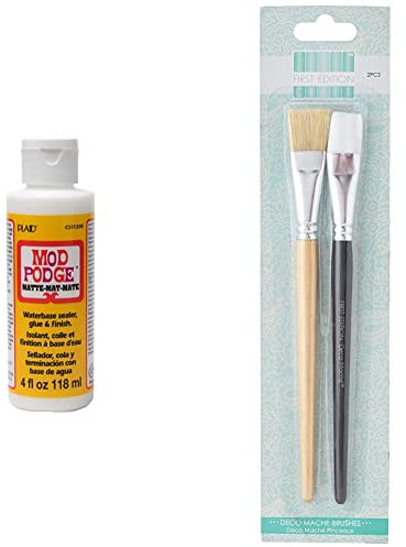 Mod Podge Matte Waterbase Sealer, Glue and Finish - 4 oz & First Edition Quality Decoupage Paint Set, hog, 1