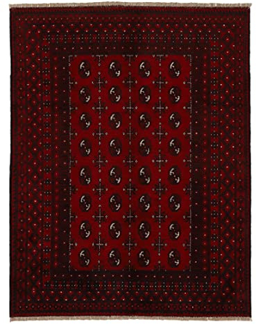 carpetfine Orientteppich Afghan Akhche Bokhara Teppich Rot 240x340 cm | Handgeknüpfter Teppich für Wohn- und Schlafzimmer