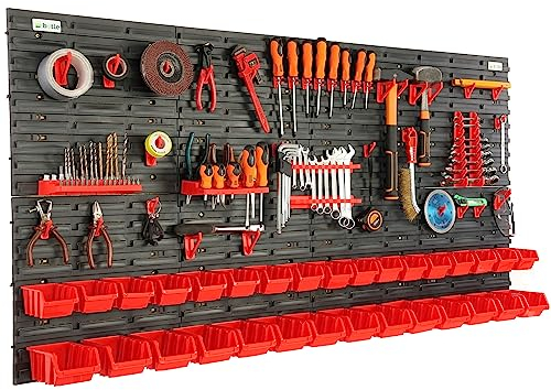 31 tlg. Stapelboxen Werkzeugwand 156x78cm Set Werkzeughalter Wandregal Werkstattregal Lagersystem Schüttenregal Sichtlagerkästen Extra Starke Wandplatten Regal Erweiterbar Lagerregal