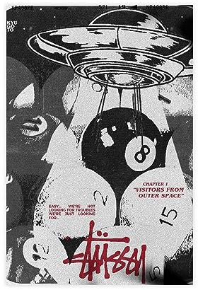 THNIKK Stussy Retro-Poster, Kunstposter, Wandkunst, Druck, Gemälde für Wohnzimmer, Schlafzimmer, Dekoration, Ungerahmt, 40 x 60 cm, Schwarz und Weiß