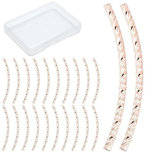 CREATCABIN 80 Pz Oro Rosa Tubo Curvo Perlina Ottone Tubo A Squame di Pesce 2 Fori Noodle Perline Lungo Tubo Curvo Distanziatore Connettore Bulk per Creazione di Gioielli Ciondoli Bracciali 30x1.5mm