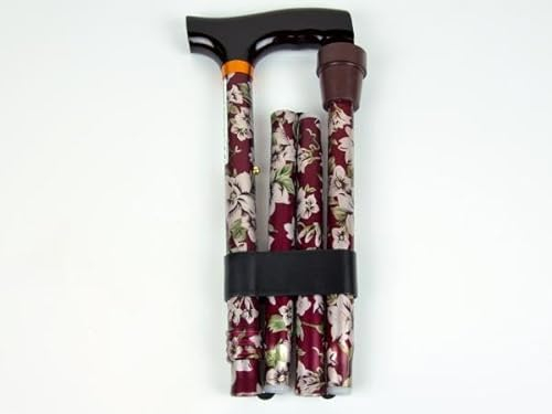 Pflegehome24® Faltstock Blume Burgund Spazierstock Krückstock Gehstock