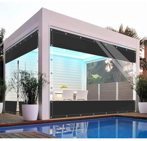SDLLG Outdoor Winter Vorhänge Wetterfeste Anpassbar Verdickenplane 0.5mm Trennvorhang für Garten Balkon Draussen Pavillon Terrasse Deck 5.5x6.8m(HxL) Schwarz
