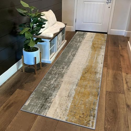 Siunwdiy Teppich Läufer Flur Küche rutschfest Waschbar Kurzflor Küchenläufer Lang Modern Korridor Teppich Läufer 60x160cm Ocker-Ingwer-Beige Küchenteppich Flurteppich Meterware Anpassbar