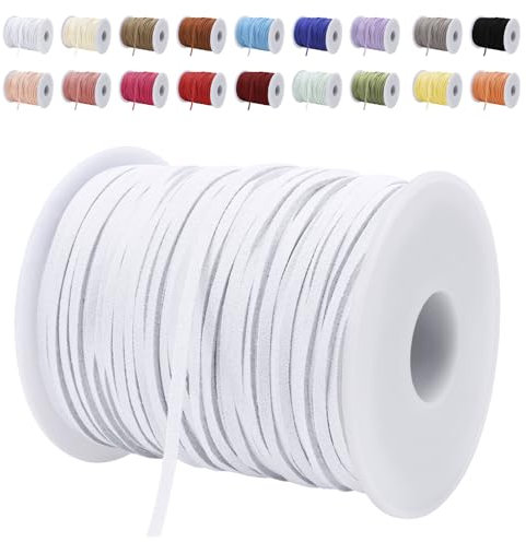 LEREATI Cordon Cuir 3mm x 45m Corde en Plat Daim Faux Cordon pour Bracelet, Suédine Cordon pour Les Bracelets, Colliers, Bijoux, Artisanat, Bricolage (Blanc)