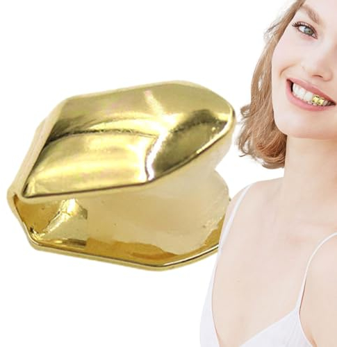 Goldzahnkappe,Goldzähne - Hip Hop Grillz glänzend 14K vergoldet - Top Tooth Single Grill Cap Zähne Schmuck Partyzubehör für Frauen Männer Grills Mund Puzzlegame