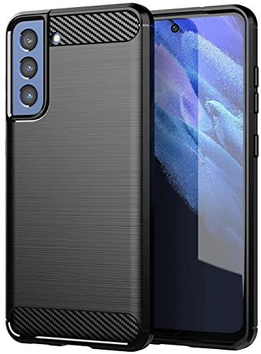 CoolGadget Carbon Hülle für Samsung Galaxy S21 FE Stoßfest Schwarz | Handyhülle im gebürsteten Carbon Design, flexibles TPU, rutschfest, kratzfest, dünn