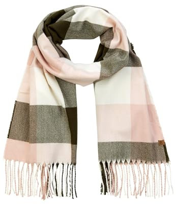 camel active Damen Feiner Webschal mit kariertem Muster Grün Beige, womenswear-OS