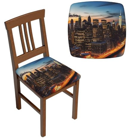FOBKDL Quadratische Hockerbezüge mit New York City, bedruckt, bequem, dehnbar, abnehmbar, waschbar, Stuhlhusse, für Hochzeit, Wohnzimmer, Esszimmer, Büro, Salon, Küche, Einheitsgröße