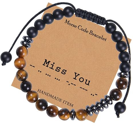 Wycian Armband Herren 6Mm, Armband Tigerauge Herren Perlen Kristall Braun „Ich Vermisse Dich“-Morsecode-Paar 30cmx6mm 1er Naturstein für Abschlussball