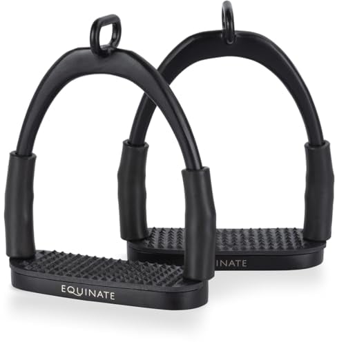 Equinate Sicherheitssteigbügel Manchester 12cm Schwarz Matt - Mit Anti-Rutsch Trittfläche aus Gummi - Steigbügel für Erwachsene und Kinder - Entlastet die Fußgelenke - 2 Stück