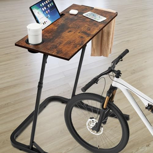 Ikkle Adjustable Bike Trainer Desk Stationary Bike Stand, Indoor Cycling Walking Desk for Treadmill Fitness Standing Workstation, Wooden Treadmill Stand