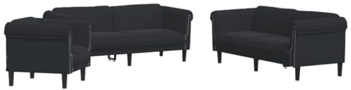 vidaXL Sofagarnitur 3-TLG., Sessel Couch Sofa für Wohnzimmer, Loungesofa Polstersofa mit Stützbeinen, Couchgarnitur Sitzmöbel, Modern, Schwarz Samt
