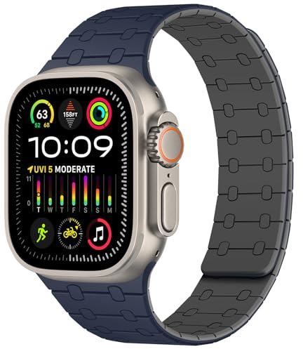 Amizee Correas Compatible con Apple Watch 49mm 46mm 45mm 44mm 42mm, Pulsera Magnética Silicona para iWatch Ultra/Ultra 2 Series 10 9 8 7 6 5 4 3 2 1 SE (Azul Oscuro Gris)