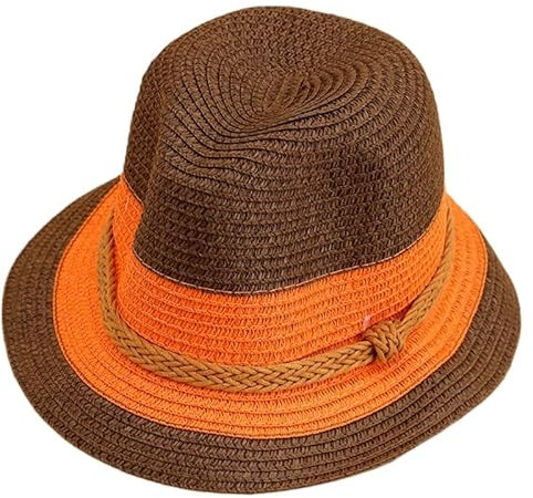 Jiqoe Chapeau de paille occidental tissé à la main chapeau de soleil respirant chapeau britannique élégant ceinture tressée chapeau de paille chapeau de bateau, Couleur café., S/L