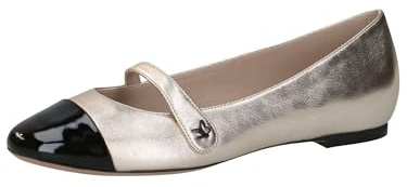 CAPRICE Damen Ballerinas aus Leder mit Riemen, Schwarz (Black/Gold), 41 EU