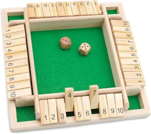 4-Spieler Shut The Box Spiel, Brettspiel aus Holz, Holz Mathematik, Klassische mathematische Spiele, Geeignet für Family Brettspiele, Traditional Pub Board Würfelspiel, Urlaub unterhaltsames Spiel