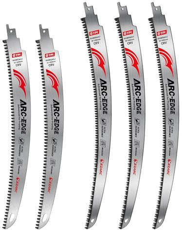 EZARC Lama de sierra recíproca de 300+380mm con dientes japoneses, hojas de sierra para poda de madera con borde en arco de 6 TPI para recortar árboles, cortar madera, 5 piezas.