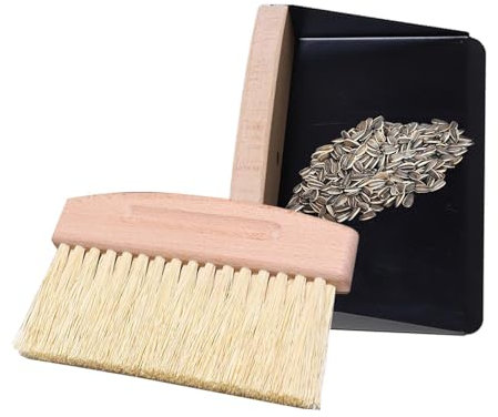 Ensemble pelle à poussière et brosse portable avec manche en bois, poils ultra fins pour riz, farine, haricots et miettes, arrondis