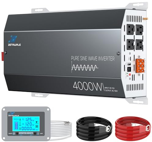 4000W Pure Sine Wave Inverter 12V DC to 120V AC Converter with LCD Remote