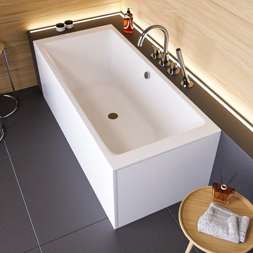 ECOLAM Grande baignoire rectangulaire Tami 200x90 cm + tablier | Ideal pour deux | garniture de vidage + pieds et silicone