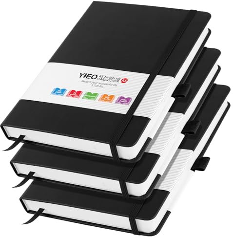 A5-Notizbuch, 3er-Pack, Leder-Notizbuch, Tagebuch für Damen und Herren, 200 linierte Seiten, 80 g/m², Notizbücher mit elastischer Schlaufe, Stiftschlaufe und erweiterbarer Papiertasche, fester Einband