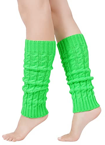 GoGou Leg Warmers for Women, Thermal Green Leg Warmers, Chunky Cable Knitted Leg Warmer, Stylish Accessories for 80's Fancy Party Ballet Skating Ice Dancing(Leg Warmer Green