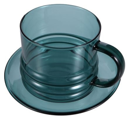 ABOOFAN Glass Teacup and Saucer Set Thickened Glass Coffee Cup Set of Mugs Espresso Cup Coaster Drinks Container Smooth Surface Non-Slip Handle