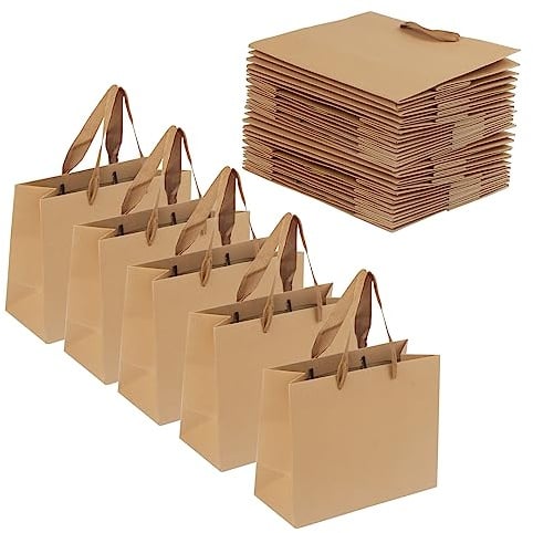 HEIYUET 20 Stück 22 x 18 x 10 cm Papier Geschenktüten Braun mit Henkel, Braune Papiertüten mit Griff, braune Papier Einkaufstüten für Partygeschenke, Verpackung, Einzelhandel