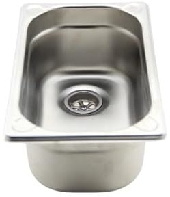 Edelstahl Spülbecken (Größen Auswahl) Camping Spüle Waschbecken inkl. Ablauf Wohnmobil Camping Garten Imbisswagen Küche (Beckentiefe 100 mm, Midi 325 x 176 mm)