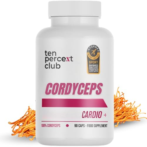 Cordyceps Capsules Mushroom Supplement - Cordyceps Mushroom Extract for Energy, Endurance and Stamina - Natural Nootropic Complex, 90 Caps - Cardio+ by Ten Percent Club