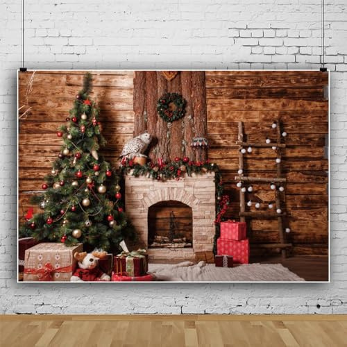 Bovlleetd Weihnachten Hintergrund 3x2m Vinyl Kamin Weihnachtsbaum Geschenk Winterlandschaft Fotografie Hintergrund Familien Kinder Party Dekorationen Banner Portrait Fotoshooting Studio Requisiten