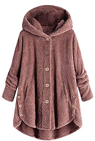 Veste polaire pour femme avec capuche - Veste d'hiver moelleuse - Veste de transition épaisse - Manches longues - Coupe-vent - Chaud - Manteau d'hiver - Grandes tailles - Veste douillette, Rose, XXL