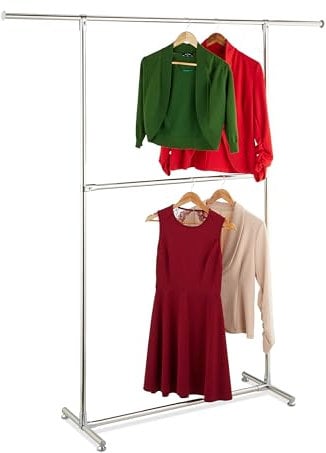 Relaxdays Kleiderständer, HxBxT: 182 x 171 x 42 cm, 2 stabile Kleiderstangen, Edelstahl, freistehende Garderobe, silber