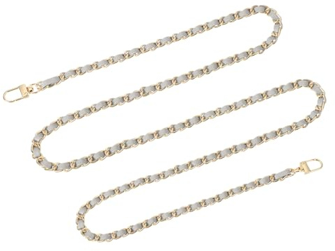 QUARKZMAN Taschenkette Geldbörse Kettenriemen, 140cm Taschenriemen Handtaschenketten mit Metallschnallen für Schulter Crossbody Taschen Umhängetasche Ersatzriemen(Grauer Riemen + Goldkette)