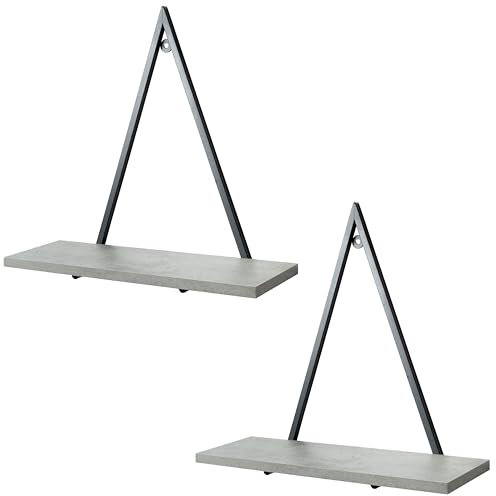 Neustein 2 Stück Set Wandregal Triangel Dreieck 35x13x34cm Deko Regal dreieckig Holz Metall Schweberegal Wohnzimmer Schlafzimmer (Beton)