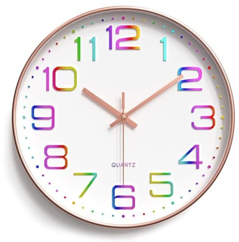 YSWOVUO 30cm Reloj de Pared, Movimiento de Cuarzo Silencioso, Relojes de Pared Decorativo Redondo, Números Fáciles de Leer, Reloj Pared para Salon, Cocina, Dormitorio, Oficina, Escuela