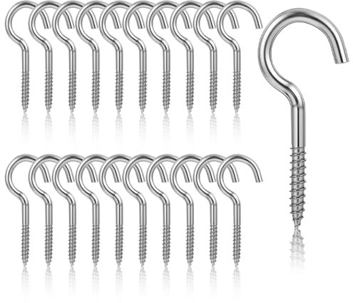JIEYAO 20 Pcs Manganese Steel Screw-in Hooks, M4 Threaded Hooks 4.45cm/1.75in Rustproof Heavy Duty Cup Hangers for Ceiling Outdoor Indoor(Small)