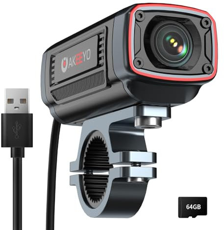 AKEEYO AKY-710S Motocicleta/Bicicleta Cámara 4K 28fps,2K 55fps,Gran Angular 142°,IP67,5MP, Grabación en Bucle y de Emergencia,Monitor de Aparcamiento,Deportes al Aire Libre, Recargable,Tarjeta de 64GB