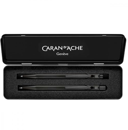 Caran DAche Ensemble stylo bille et porte-mines en aluminium Noir