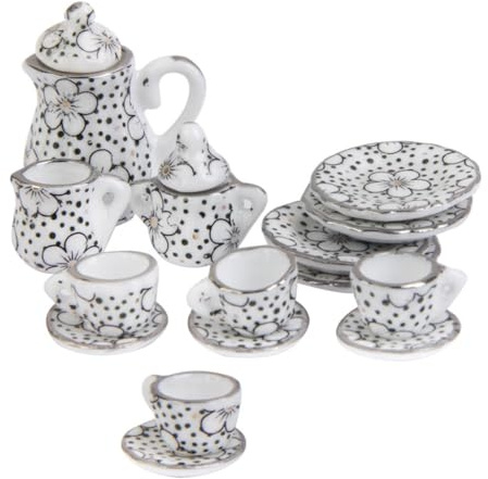 Gorise 1/12 Scale Dolls House Miniature Tea Sets 15Pcs Dollhouse Accessories, Plum Blossom