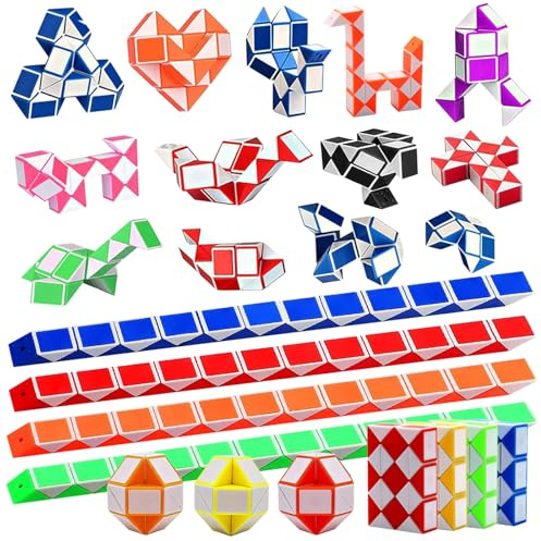LURNODY 15 Stück 24 Blöcke Magische Schlange Set, Mini Magic Snakes, 3D Puzzle Magische Schlange Spielzeug, Kleine Geschenke für Kinder Spielzeug Give Aways Kindergeburtstag Gastgeschenke