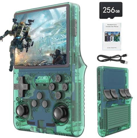 R40S Console de Jeu Portable, 30 000 Jeux rétro en 1 Console de Jeu avec système Linux Open Source, Carte TF 256 Go, écran IPS de 3.5 et Batterie 3 800 mAh (Vert Transparent)