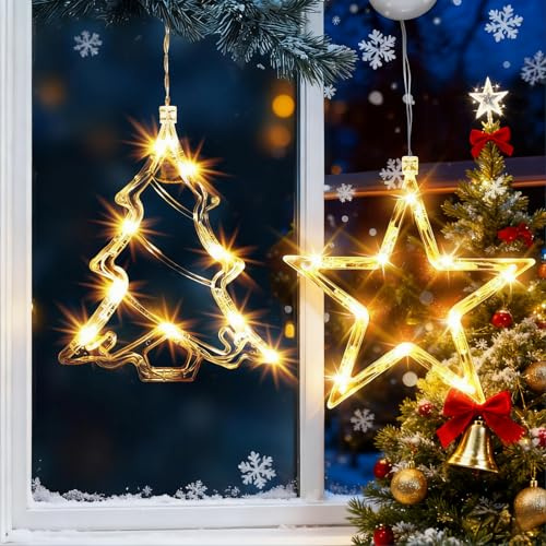 YYAQZD Lichterkette, 2er-Pack LED-Weihnachtsfensterlichter, batteriebetrieben, mit Timer, geeignet für Weihnachtsdekorationen, Balkone, Partys, Hochzeiten. (Weihnachtsbaum)